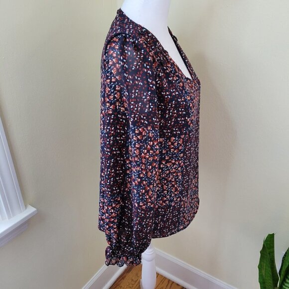Skies Are Blue Long Sleeve Blouse Navy Floral V-Neck Top Womens Size XS - Picture 6 of 14